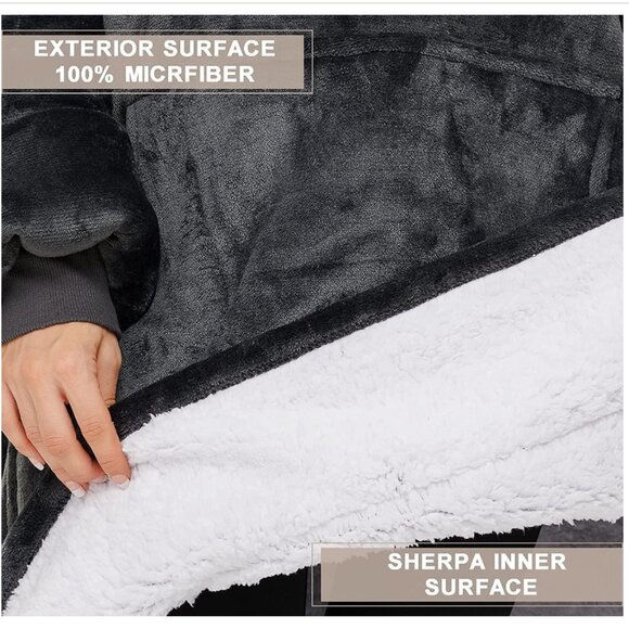 THREE POODLE Wearable Blanket Hoodie, Oversized Sherpa Blanket Sweatshirt - Picture 7 of 7